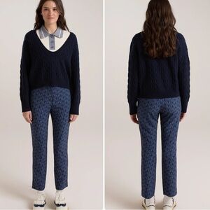 Malbon Golf Women's Gabrielle Wool Cable Knit Cropped Sweater in Navy Sz XS Chic